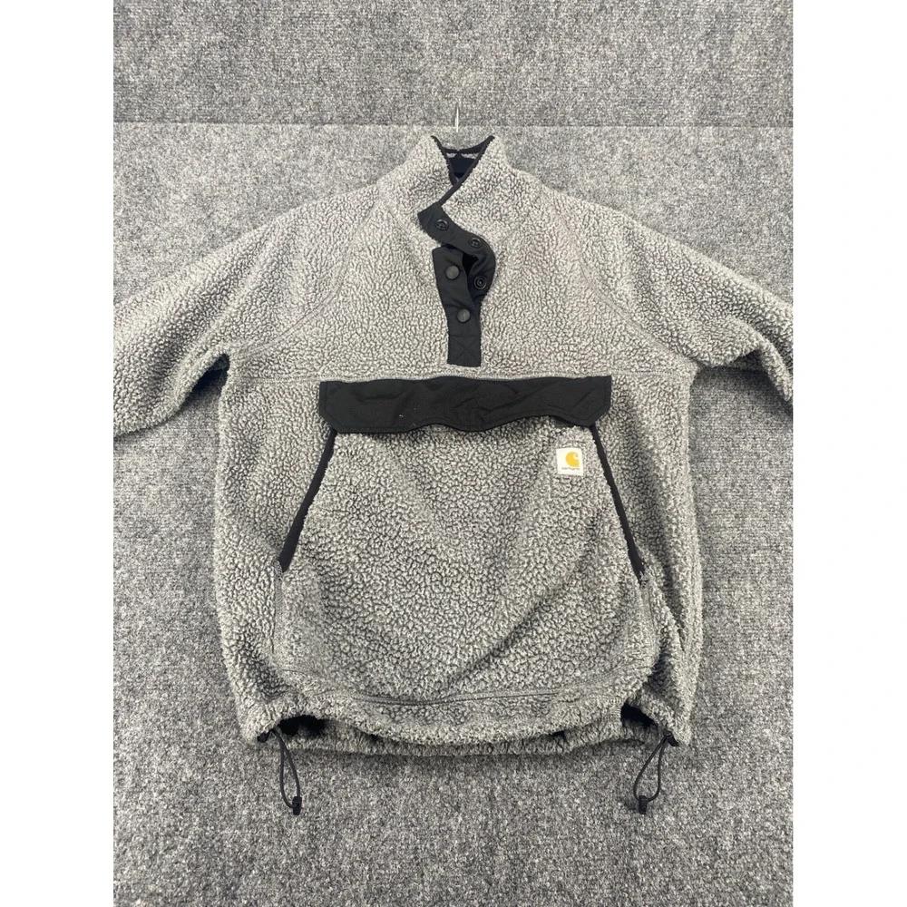 Carhartt Sherpa Fleece Pullover Jacket Women S Gray Relaxed Fit Snap Neck 2258